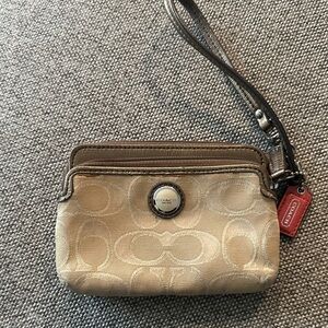 Coach Gold and Brown Signature Wristlet